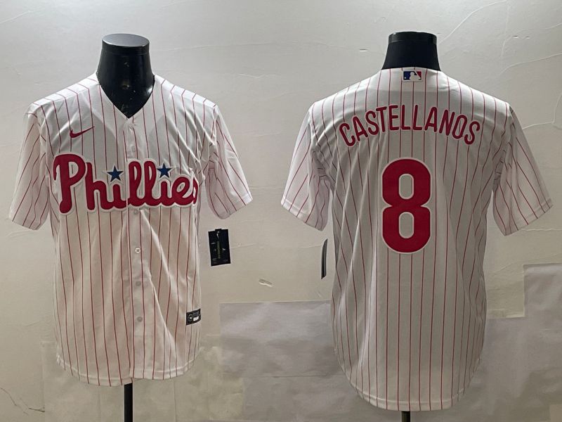 Men Philadelphia Phillies #8 Castellanos White stripe Game 2025 Nike MLB Jersey style 1->philadelphia phillies->MLB Jersey
